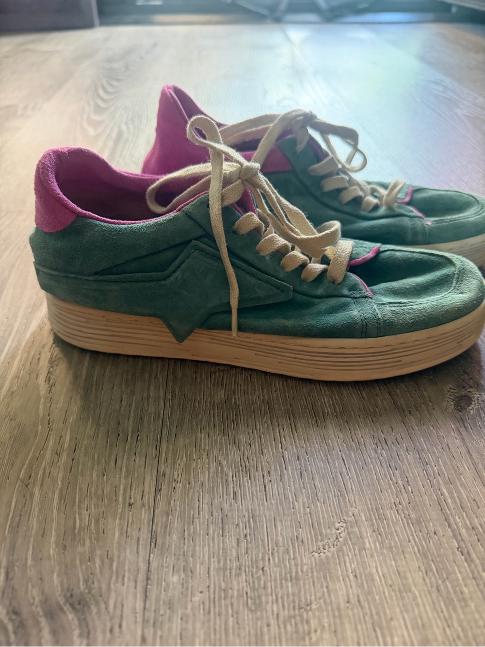 A.S.98 Women’s Teal Suede Casual Sneakers with Pink Accents